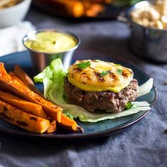 Grilled Pineapple Paleo Burger with Curry Cashew Cream