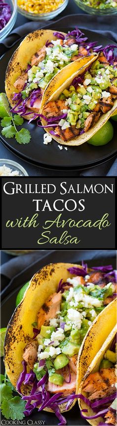 Grilled Salmon Tacos with Avocado Salsa