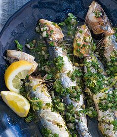 Grilled sardines with salsa verde