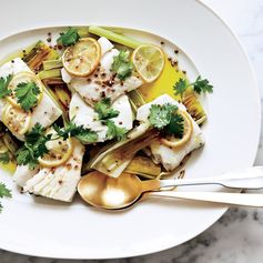 Halibut Confit With Leeks, Coriander, and Lemon