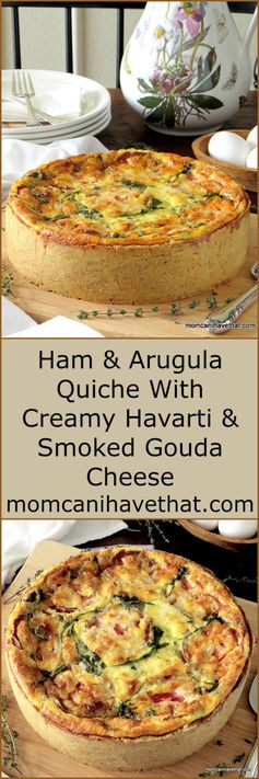 Ham & Arugula Quiche with Creamy Havarti & Smoked Gouda Cheese