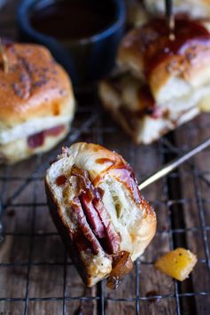 Ham and Cheese Sandwiches with Bacon, Pineapple Caramelized Onions + Jerk BBQ Sauce