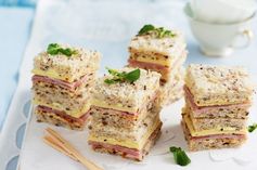 Ham, vintage cheddar and tomato chutney sandwiches