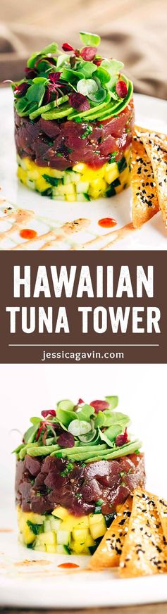 Hawaiian Bigeye Tuna Tower with Sesame Wonton Crisps