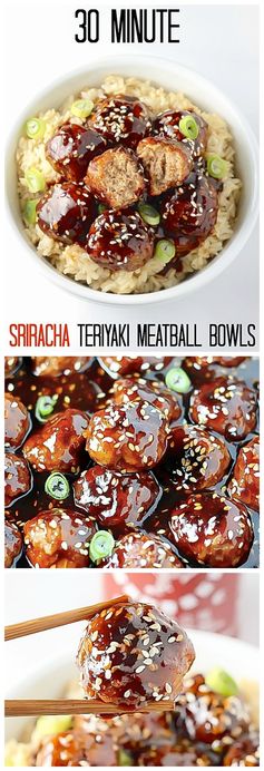 Healthy 30 Minute Sriracha Teriyaki Meatball Bowls