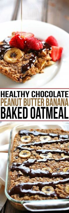 Healthy Chocolate Peanut Butter Banana Baked Oatmeal