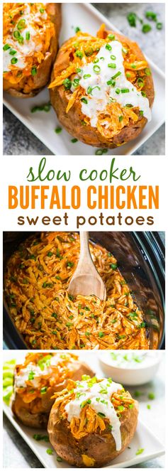 Healthy Slow Cooker Buffalo Chicken Sweet Potatoes