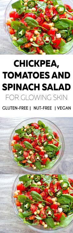 Healthy tomatoes, chickpea and spinach salad for healthy skin