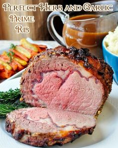 Herb and Garlic Crusted Prime Rib Roast with Burgundy Thyme Gravy