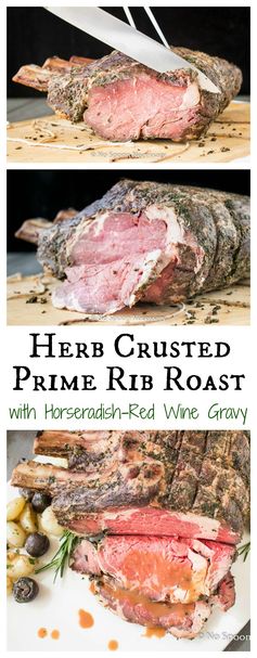 Herb Crusted Standing Rib Roast (with Horseradish-Red Wine Gravy