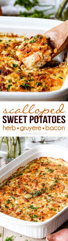 Herb Scalloped Sweet Potatoes and Bacon Au Gratin