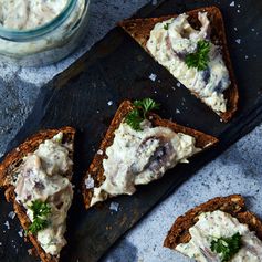 Herring in Mustard Sour Cream on Rye Bread