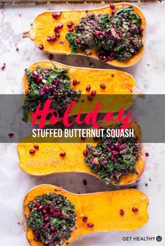 Holiday Stuffed Butternut Squash with Lentils and Kale