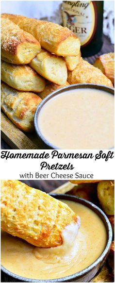 Homemade Parmesan Soft Pretzel Sticks with Beer Cheese Sauce