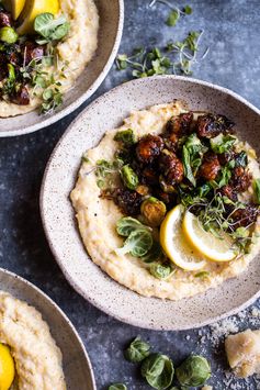 Honey Balsamic and Lemon Brussels Sprout Chicken with Goat Cheese Polenta