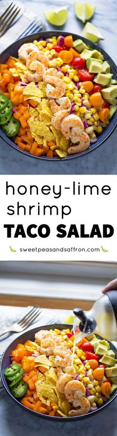 Honey Lime Shrimp and Avocado Taco Salad