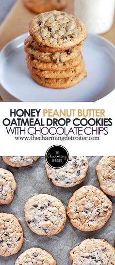 Honey Peanut Butter Oatmeal Drop Cookies with Chocolate Chips