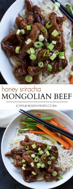 Honey Sriracha Mongolian Beef with Rice Noodles