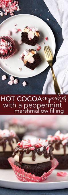 Hot Cocoa Cupcake with Peppermint Marshmallow Filling + A Giveaway