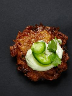 Jalapeño Latkes with Avocado Cream Sauce