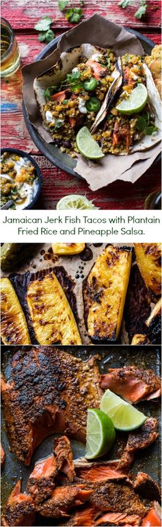 Jamaican Jerk Fish Tacos with Plantain Fried Rice and Pineapple Salsa