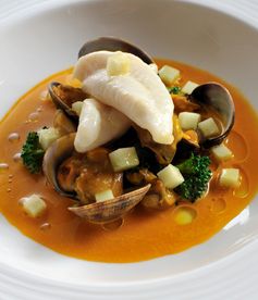 John Dory with clams, apple and curry