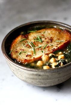 Kale, Chickpea and Chicken Soup with Rosemary Croutons