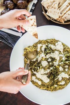 Kashkeh-Bademjan (Persian Roasted Eggplant Dip with Whey + Herbs