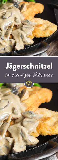 Klassisches Jägerschnitzel mit Pfifferling-Champignon-Sauce