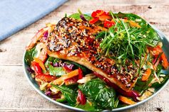 Korean Sesame and Chile Roasted Mahi-Mahi with spinach salad