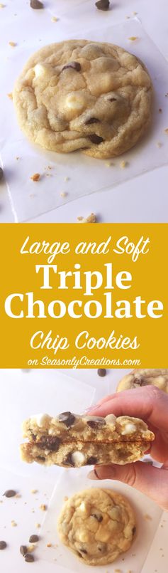 Large and Soft Triple Chocolate Chip Cookies