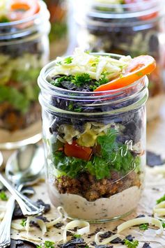 Layered Taco Salad in a Jar with Chipotle Ranch Dressing