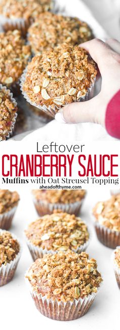 Leftover Cranberry Sauce Muffins with Oat Streusel Topping