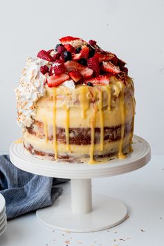 Lemon, Coconut & Berry Layer Cake with Lemon Curd and Torched Meringue