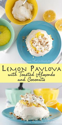 Lemon Pavlova with Toasted Almonds & Coconut