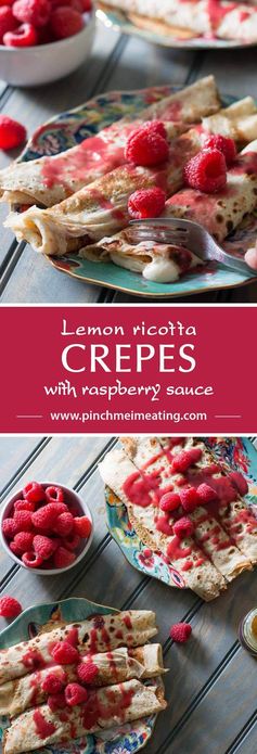 Lemon Ricotta Crêpes with Raspberry Sauce