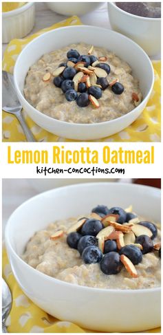 Lemon Ricotta Oatmeal with Blueberries and Almonds