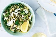 Lemon risoni with lentils & goat's cheese