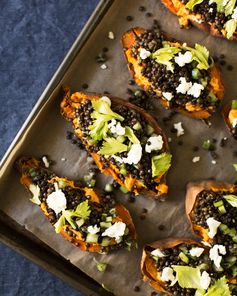 Lentil and Goat Cheese Stuffed Sweet Potatoes