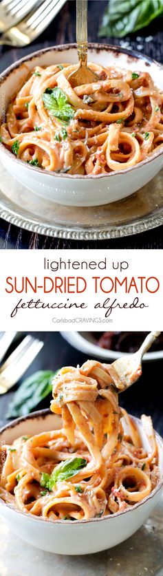 Lightened Up Sundried Tomato Fettuccine Alfredo