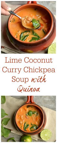 Lime Coconut Curry Chickpea Soup with Quinoa