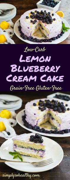 Low-Carb Lemon Blueberry Cream Cake