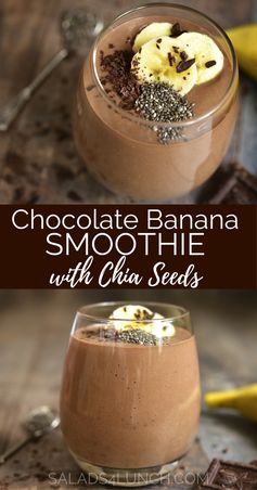 Low fat chocolate peanut butter banana smoothie with chia seed