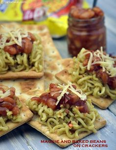 Maggi and Baked Beans On Crackers