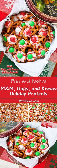 M&M, Hugs, and Kisses Holiday Pretzels