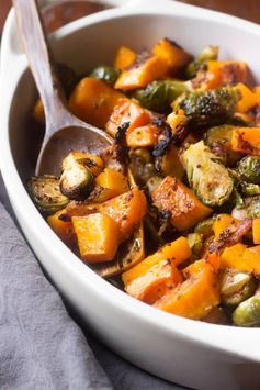 Maple Roasted Butternut Squash with Brussels Sprouts and Bacon