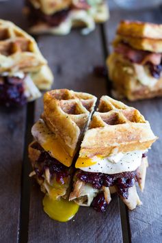 Mashed Potato Waffle, Crispy Turkey, Smashed Avocado, Cranberry and Brie Melts