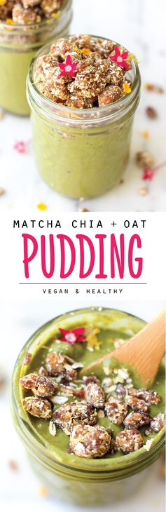 Matcha Chia Oat Pudding with Lemon Vanilla Rawnola