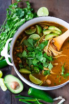 Mexican Chicken ( or chickpea  Noodle soup