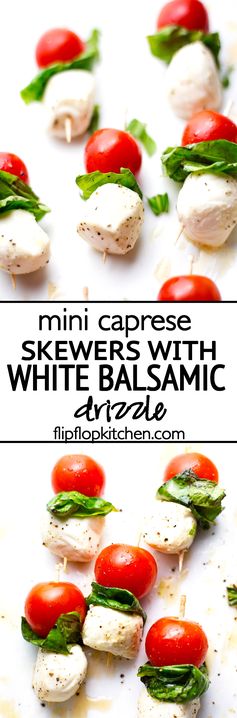 Mini Caprese Skewers with White Balsamic Drizzle